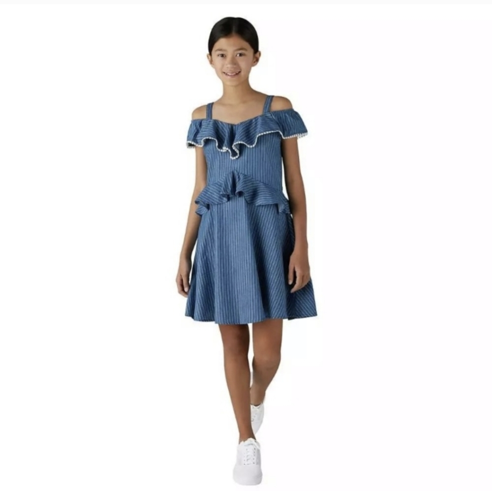 BCBGirls Chambray striped off the shoulder dress